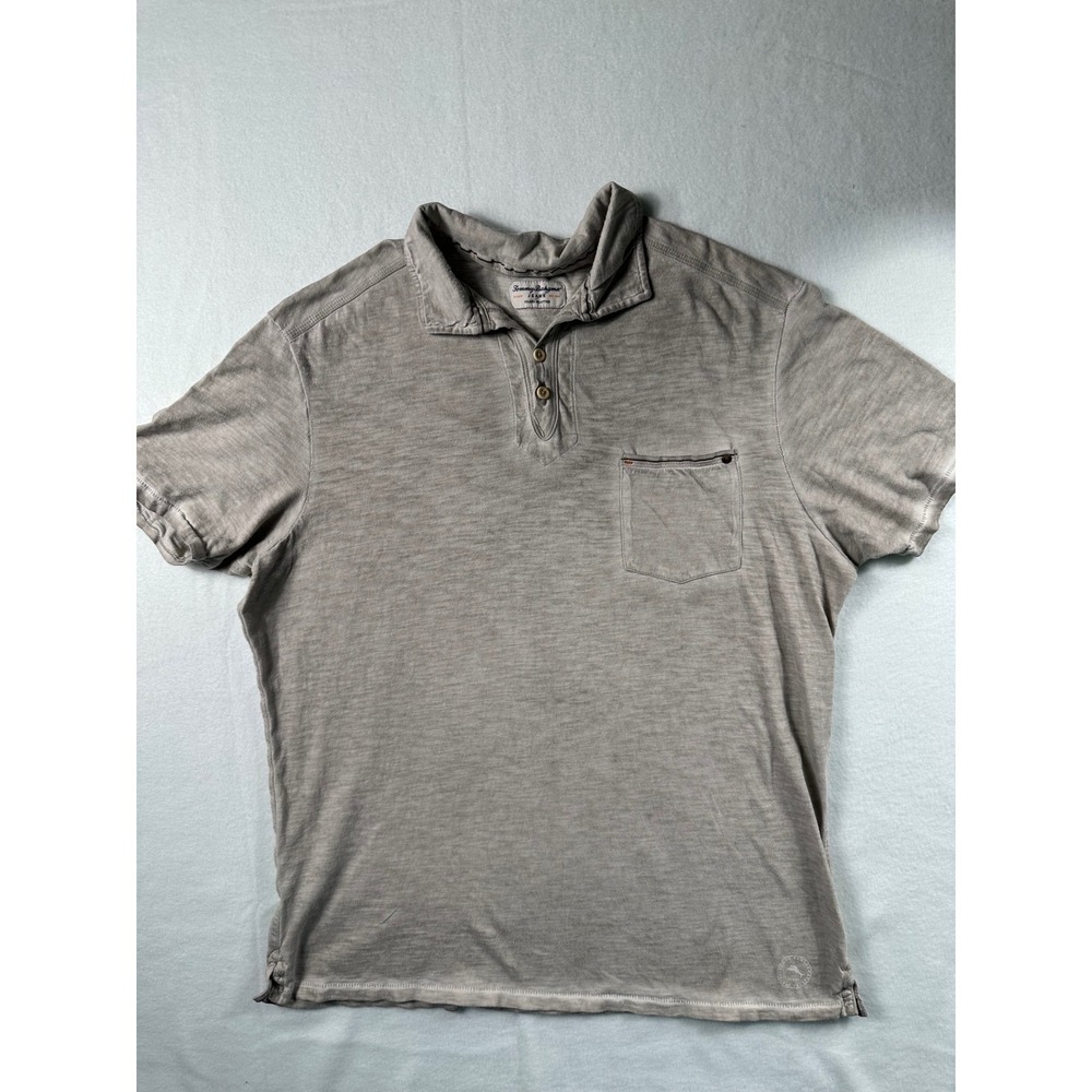 Tommy Bahama Jeans Mens Gray Slub‎ Knit Short Sleeve Polo Shirt XL